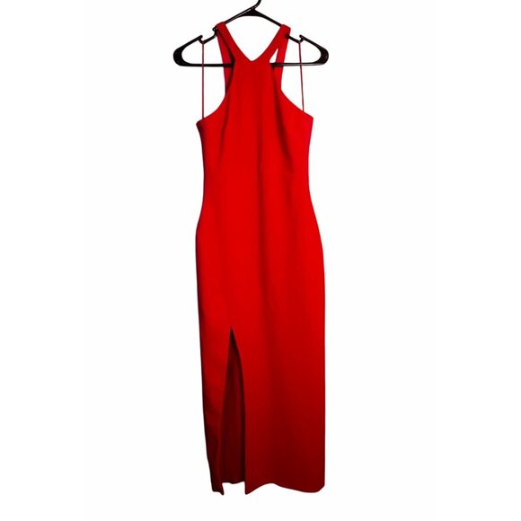 Likely Womens Red Halter Long Maxi Dress Side Slit Size 8 Elegance in Motion - Picture 2 of 12